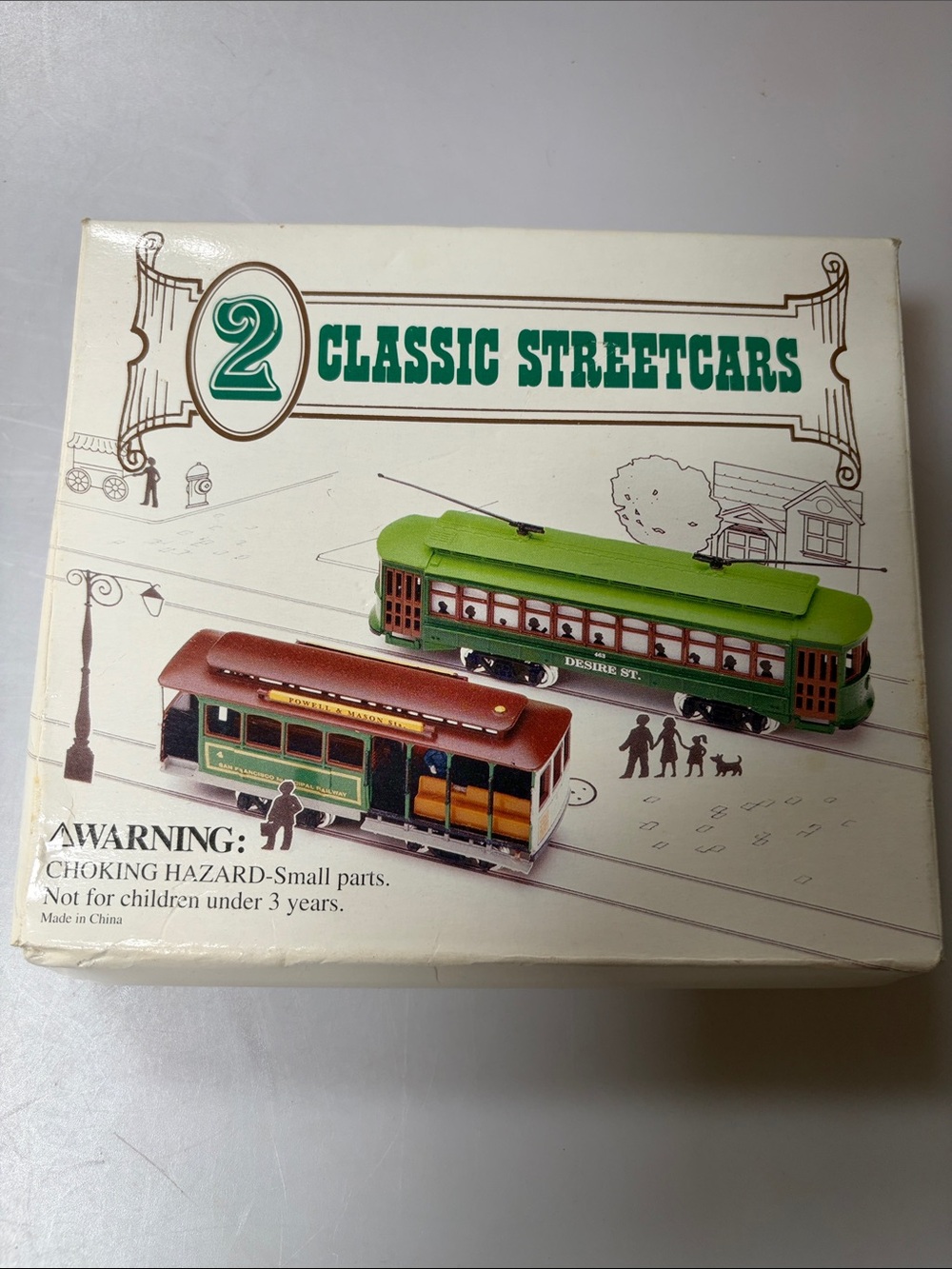 2 CLASSIC STREETCARS HO SCALE SAN FRANCISCO CABLE CAR & DESIRE ST TROLLEY- New